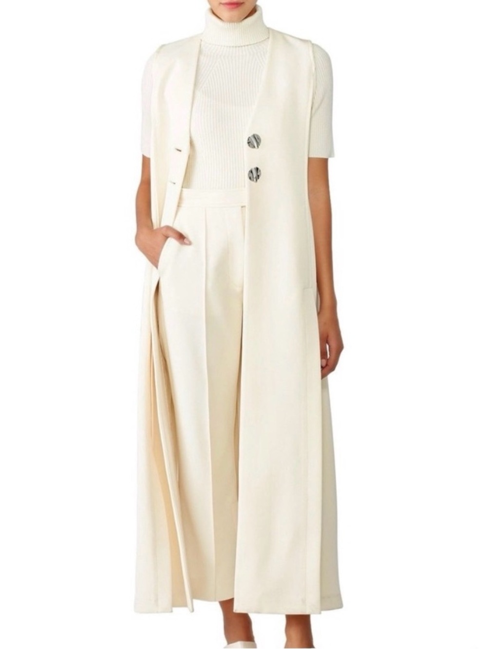 3.1 Phillip Lim Cream-White Maxi Panelled Long Vest W/ Slits All Around (0)